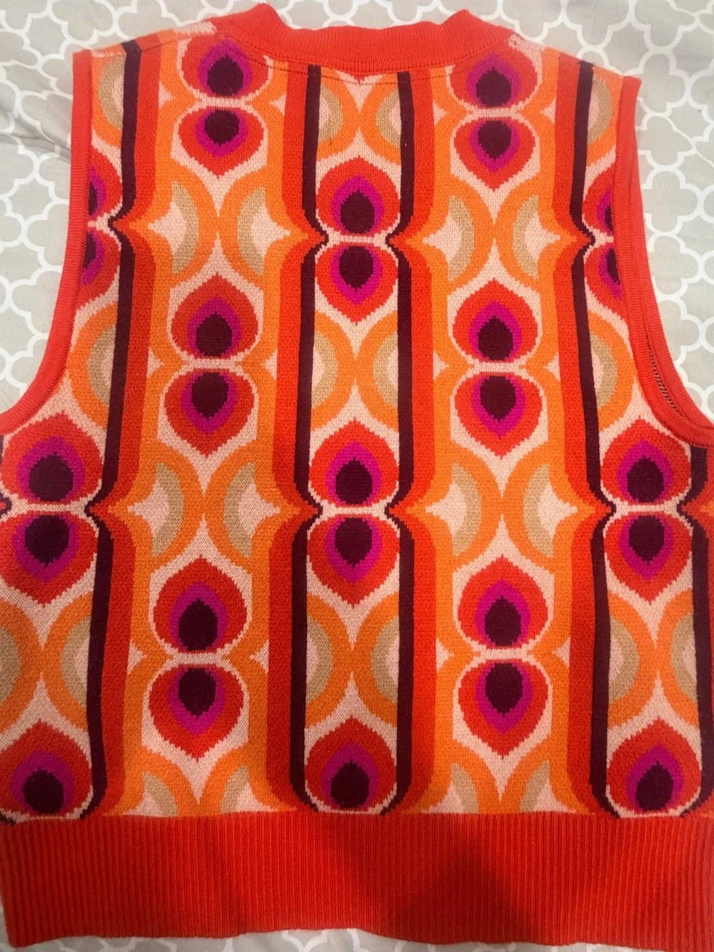Maeve Bright Orange Retro Geometric V-Neck Sweater Vest - Picture 4 of 5